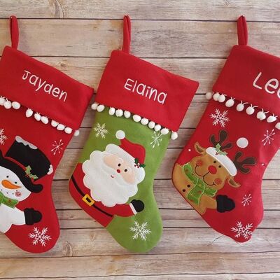 Personalised santa, reindeer and snowman stockings - red Reindeer