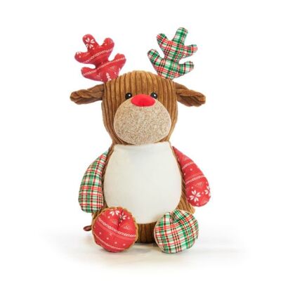 Personalised christmas tartan reindeer cubbie teddy
