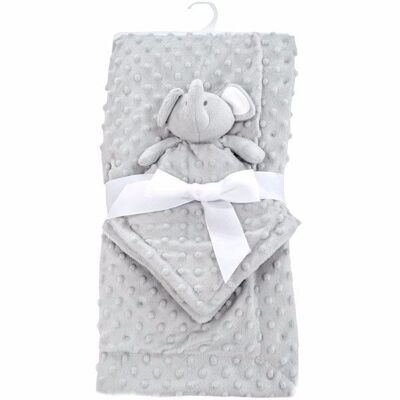 Personalised grey bow design bobble style blanket and elephant comforter gift set