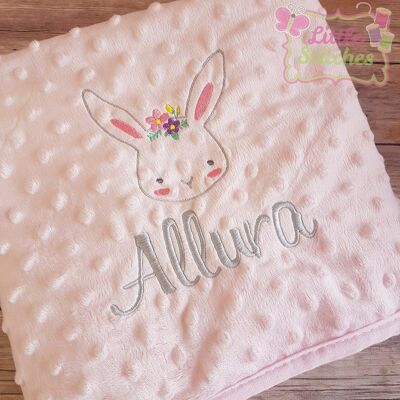 Personalised bunny bobble style blanket - white