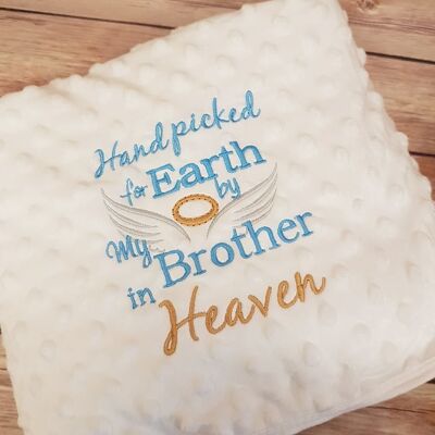 Rainbow baby blanket personalised with handpicked for earth by my ........ in heaven - Pink - Big Brother
