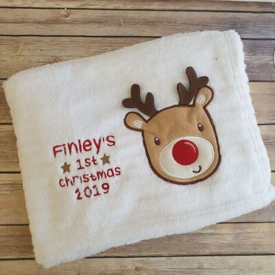 Personalised white 1st christmas blanket