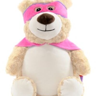 Personalised pink super hero teddy cubbie