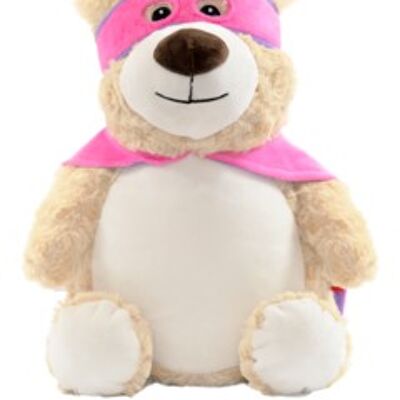 Personalised pink super hero teddy cubbie