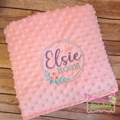 Personalised floral wreath bobble style blanket - Pink
