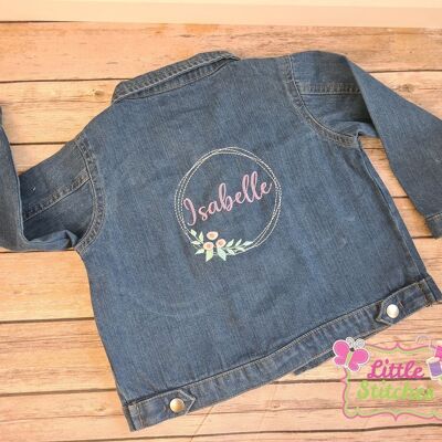 Personalised denim jacket with floral wreath design - 12-18 months