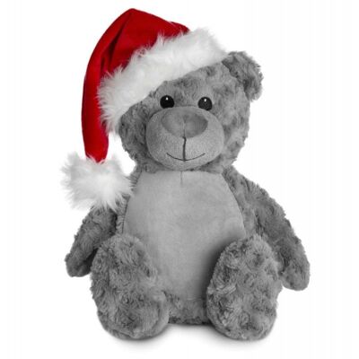 Personalised christmas grey bear with santa hat - 1st christmas 2021