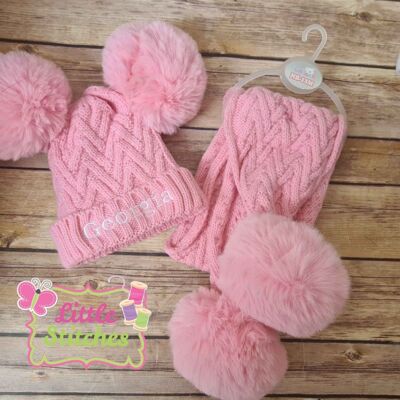 Personalised Pink hat and scarf set - Newborn to 6 months