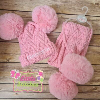 Personalised Pink hat and scarf set - 6-18 months