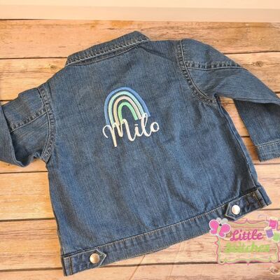 Personalised denim jacket with rainbow design - 3-6 Months - blue