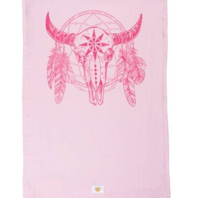 Mycha Ibiza – Strandlaken – strandhanddoek – kikoy – skull cow – roze – 100% katoen – badstof