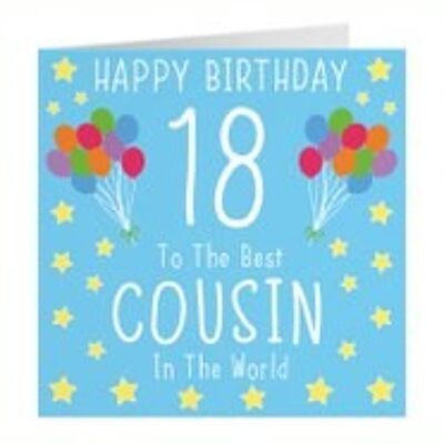 Hunts England Cousin 18th Male Blue Birthday Card - Happy Birthday - 18 - To The Best Cousin In The World - Iconic Collection