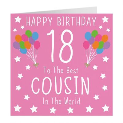 Hunts England Cousin 18th Female Pink Birthday Card - Happy Birthday - 18 - To The Best Cousin In The World - Iconic Collection