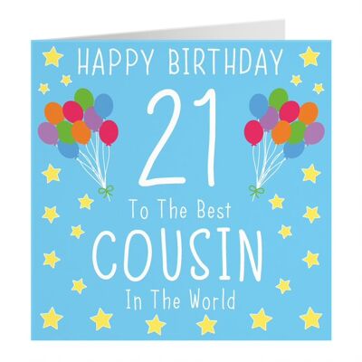 Hunts England Cousin 21st Male Blue Birthday Card - Happy Birthday - 21 - To The Best Cousin In The World - Iconic Collection
