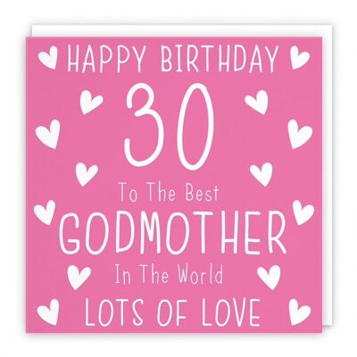 Hunts England Godmother 30th Birthday Card - Happy Birthday - 30 - To The Best Godmother In The World - Lots Of Love - Iconic Collection