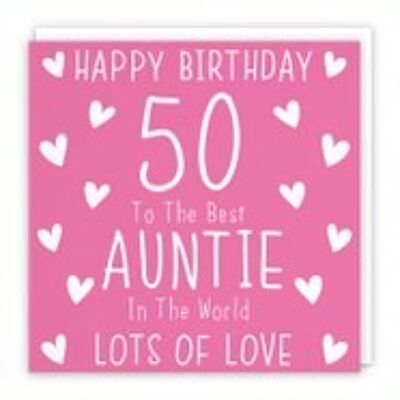 Hunts England Auntie 50th Birthday Card - Happy Birthday - 50 - To The Best Auntie In The World - Lots Of Love - Iconic Collection