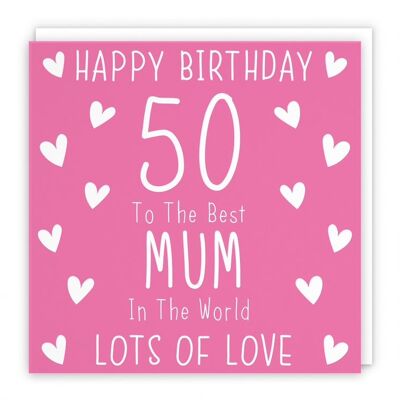 Hunts England Mum 50th Birthday Card - Happy Birthday - 50 - To The Best Mum In The World - Lots Of Love - Iconic Collection