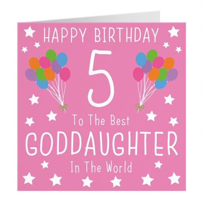 Hunts England Goddaughter 5th Birthday Card - Happy Birthday - 5 - To The Best Goddaughter In The World - Iconic Collection