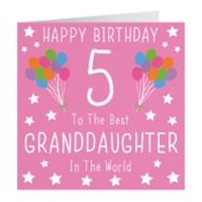 Hunts England Granddaughter 5th Birthday Card - Happy Birthday - 5 - To The Best Granddaughter In The World - Iconic Collection