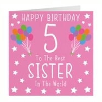 Hunts England Sister 5th Birthday Card - Happy Birthday - 5 - To The Best Sister In The World - Iconic Collection