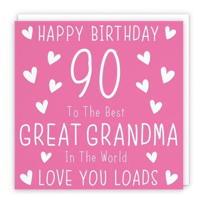 Hunts England Great Grandma 90th Birthday Card - Happy Birthday - 90 - To The Best Great Grandma In The World - Love You Loads - Iconic Collection