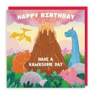 Hunts England Boys / Girls Dinosaurs & Volcano Childrens Birthday Card - Happy Birthday - Have A Rawrsome Day - Kids Dinosaur Themed Birthday Card - Imagination Collection