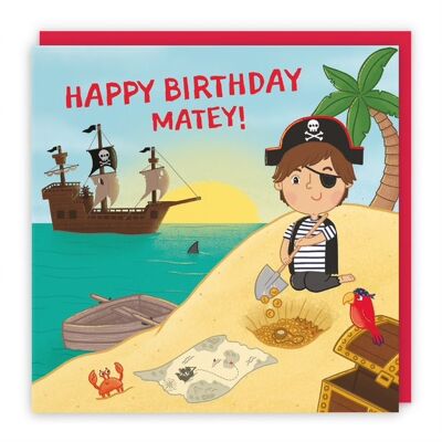 Hunts England Boys Pirate Treasure Map Childrens Birthday Card - Happy Birthday Matey - Treasure, Pirate Ship, Rowing Boat & Shark - Imagination Collection