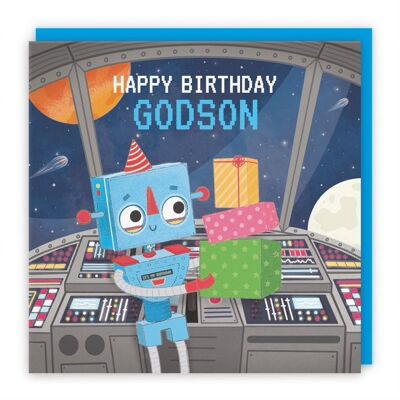 Hunts England Godson Space Robot Birthday Card - Happy Birthday - Godson - Robot On A Spaceship - Children's / Kids Birthday Card - Imagination Collection