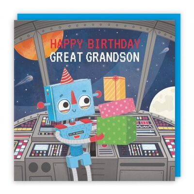 Hunts England Great Grandson Space Robot Birthday Card - Happy Birthday - Great Grandson - Robot On A Spaceship - Children's / Kids Birthday Card - Imagination Collection