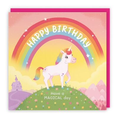 Hunts England Girls Unicorn Childrens Birthday Card - Happy Birthday - Have A Magical Day - Magical Unicorn Kids Birthday Card - Happy Times Collection