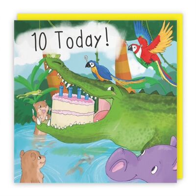 Hunts England Crocodile 10th Birthday Card - 10 Today! - Humorous Crocodile Eating Cake - Boys / Girls - Kids Birthday Card - Jungle Collection