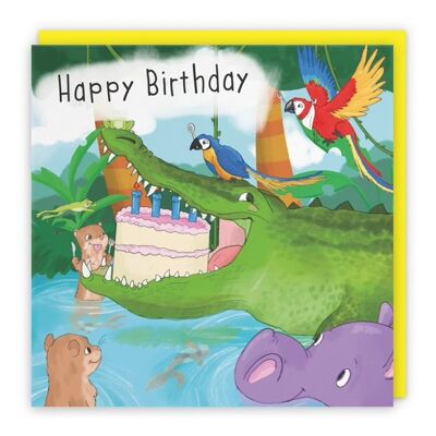 Hunts England Crocodile Children's Birthday Card - Happy Birthday - Humorous Crocodile Eating Cake - Boys / Girls - Kids Birthday Card - Jungle Collection