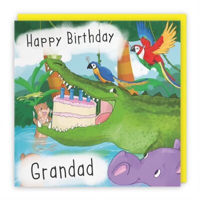 Hunts England Grandad Crocodile Birthday Card - Happy Birthday - Grandad - Humorous Crocodile Eating Cake - Jungle Collection