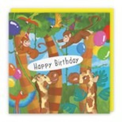 Hunts England Boys / Girls Monkey Children's Birthday Card - Happy Birthday - Monkeys, Giraffes & Parrots Kids Birthday Card - Jungle Collection