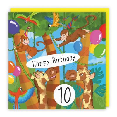 Hunts England Monkey 10th Birthday Card - Happy Birthday - 10 - Boys / Girls - Monkeys, Giraffes & Parrots Kids Birthday Card - Jungle Collection