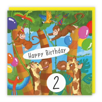 Hunts England Monkey 2nd Birthday Card - Happy Birthday - 2 - Boys / Girls - Monkeys, Giraffes & Parrots Kids Birthday Card - Jungle Collection