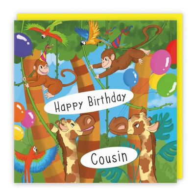 Hunts England Cousin Monkey Birthday Card - Happy Birthday - Cousin - Boys / Girls - Monkeys, Giraffes & Parrots Kids Birthday Card - Jungle Collection