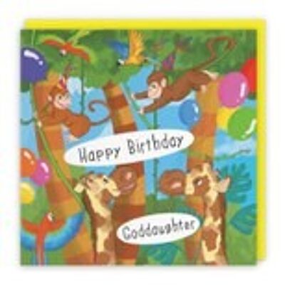 Hunts England Goddaughter Monkey Birthday Card - Happy Birthday - Goddaughter - Monkeys, Giraffes & Parrots Kids Birthday Card - Jungle Collection