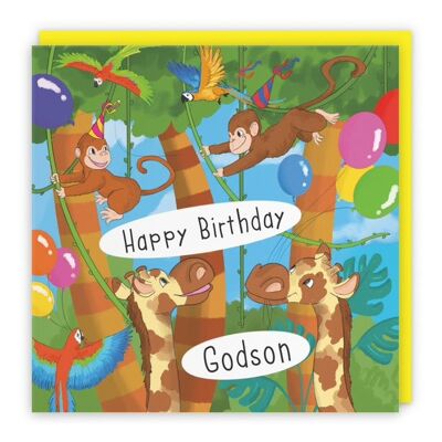 Hunts England Godson Monkey Birthday Card - Happy Birthday - Godson - Monkeys, Giraffes & Parrots Kids Birthday Card - Jungle Collection