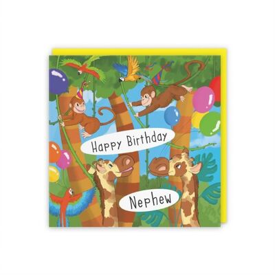 Hunts England Nephew Monkey Birthday Card - Happy Birthday - Nephew - Monkeys, Giraffes & Parrots Kids Birthday Card - Jungle Collection