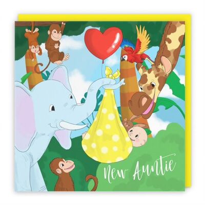 Hunts England New Auntie Congratulations New Baby Card - Cute Elephant Holding New Baby Card - Yellow - You're A New Auntie - Boy / Girl - New Niece / Nephew Card - Jungle Collection