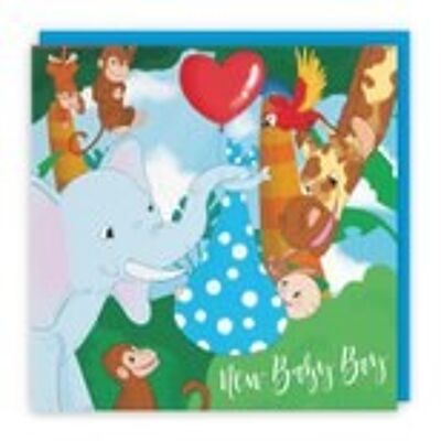 Hunts England New Baby Boy Congratulations Card - Cute Elephant Holding New Baby - Blue - For Mum To Be / Parents To Be - Newborn - Jungle Collection