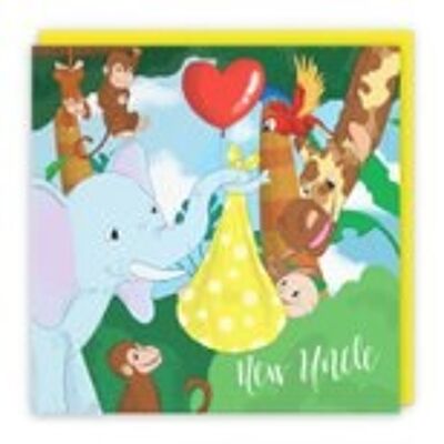 Hunts England New Uncle Congratulations New Baby Card - Cute Elephant Holding New Baby Card - Yellow - You're A New Uncle - Boy / Girl - New Niece / Nephew Card - Jungle Collection