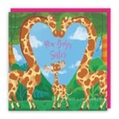 Hunts England New Baby Sister Congratulations Card - Newborn - Card From Brother / Sister - Cute Giraffes - Jungle Collection