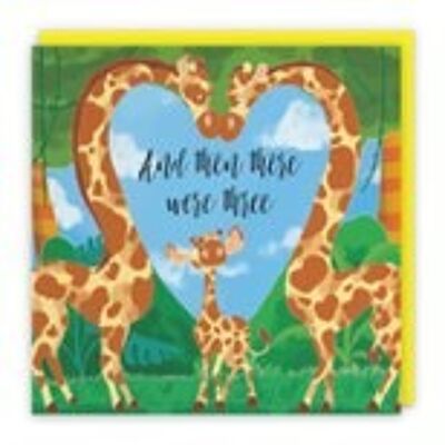 Hunts England Congratulations New Baby Card - And Then There Were Three - New Baby Boy / Baby Girl - Newborn - Cute Giraffes - Jungle Collection