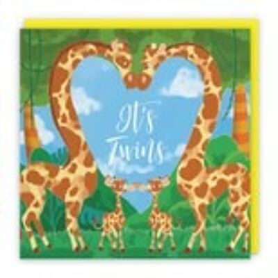 Hunts England New Baby Twins Cute Giraffes Congratulations Card - It's Twins! - Cute New Baby Twins Card - For Mum To Be / Parents To Be - Newborn - Boy / Girl - Jungle Collection