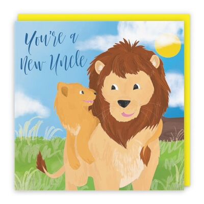 Hunts England New Uncle Congratulations New Baby Card - Cute Lions - Yellow - You're A New Uncle - Boy / Girl - New Niece / Nephew Card - Jungle Collection