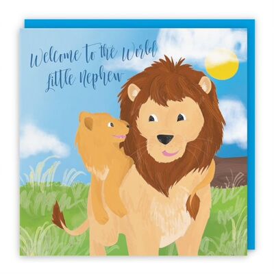 Hunts England Nephew New Baby Card - Welcome To The World Little Nephew - Cute Lions - Card From Auntie / Uncle - Jungle Collection