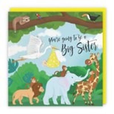 Hunts England New Baby Pregnancy Announcement Big Sister Card For Daughter - Congratulations You're Going To Be A Big Sister - New Baby Reveal / Surprise - Mum To Be - Yellow - Jungle Collection