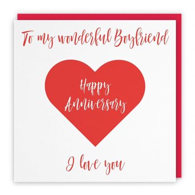 Hunts England Boyfriend Romantic Anniversary Card - To My Wonderful Boyfriend - Happy Anniversary - I Love You - Love Heart Collection